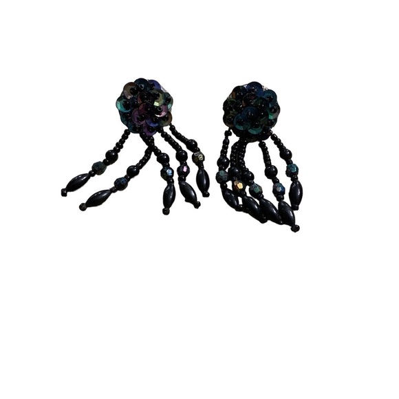 Earrings | Sequence String Peacock Colors Purple Blue - Picture 6 of 7